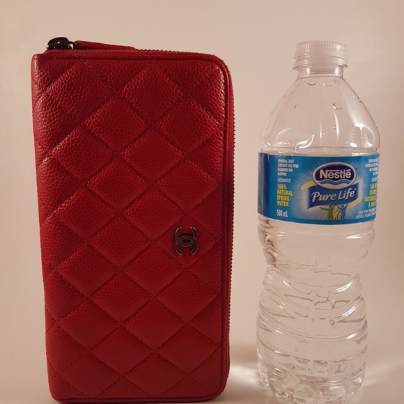 AUTH - Chanel Quilted Caviar Leather Zip around Long Wallet - Red - Good Used - Picture 8 of 16